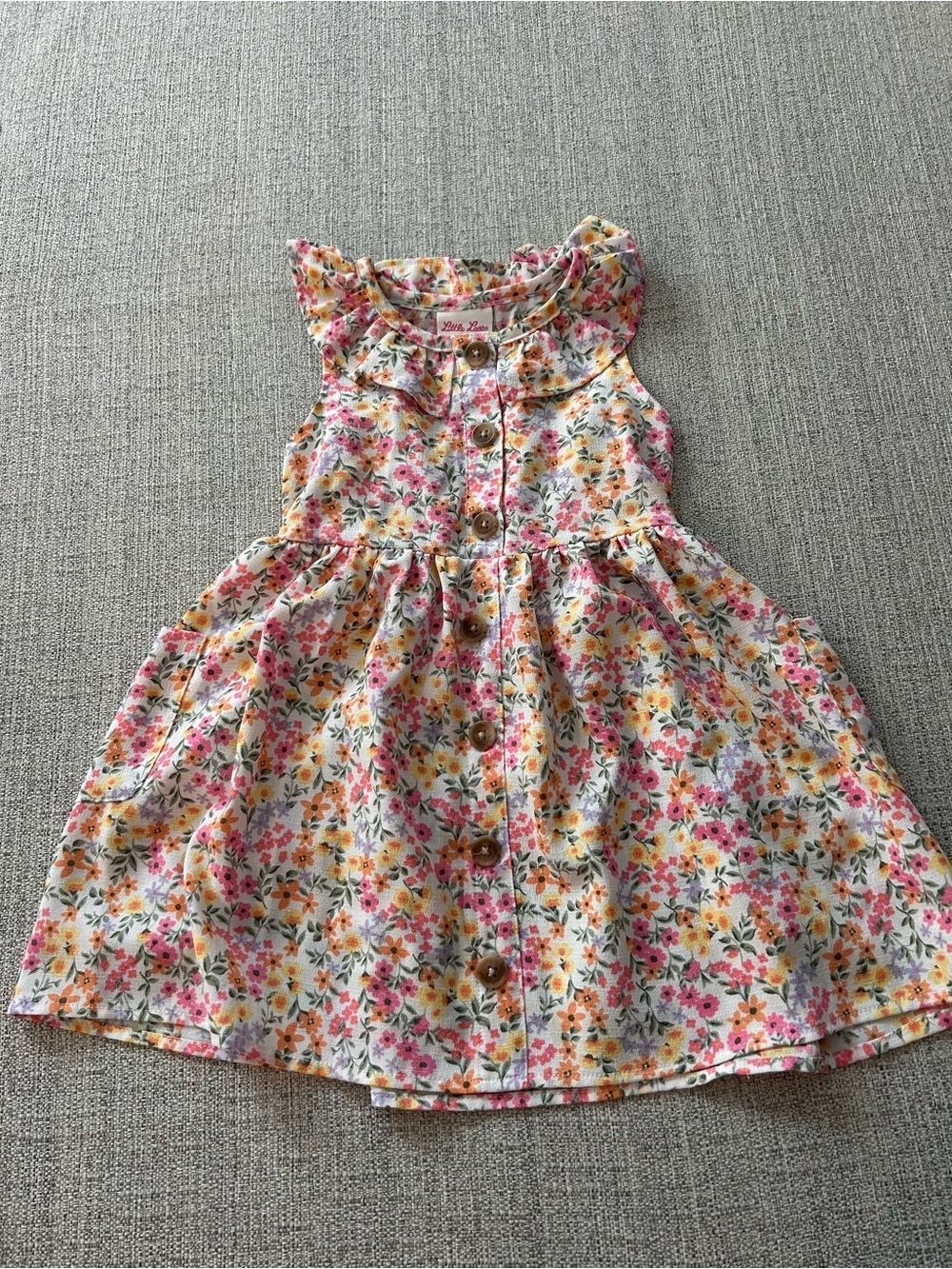 Little Lass Girls Floral Button-Front Sundress - Pink & Yellow. Size 4